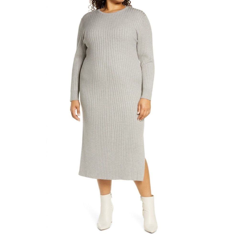 WAYF Plus Size Heather Charcoal Grey Hollie Sweater Dress 2X